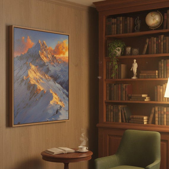 Majestic Mountain Peak Oil Painting Canvas Art | Alpenglow Sunset