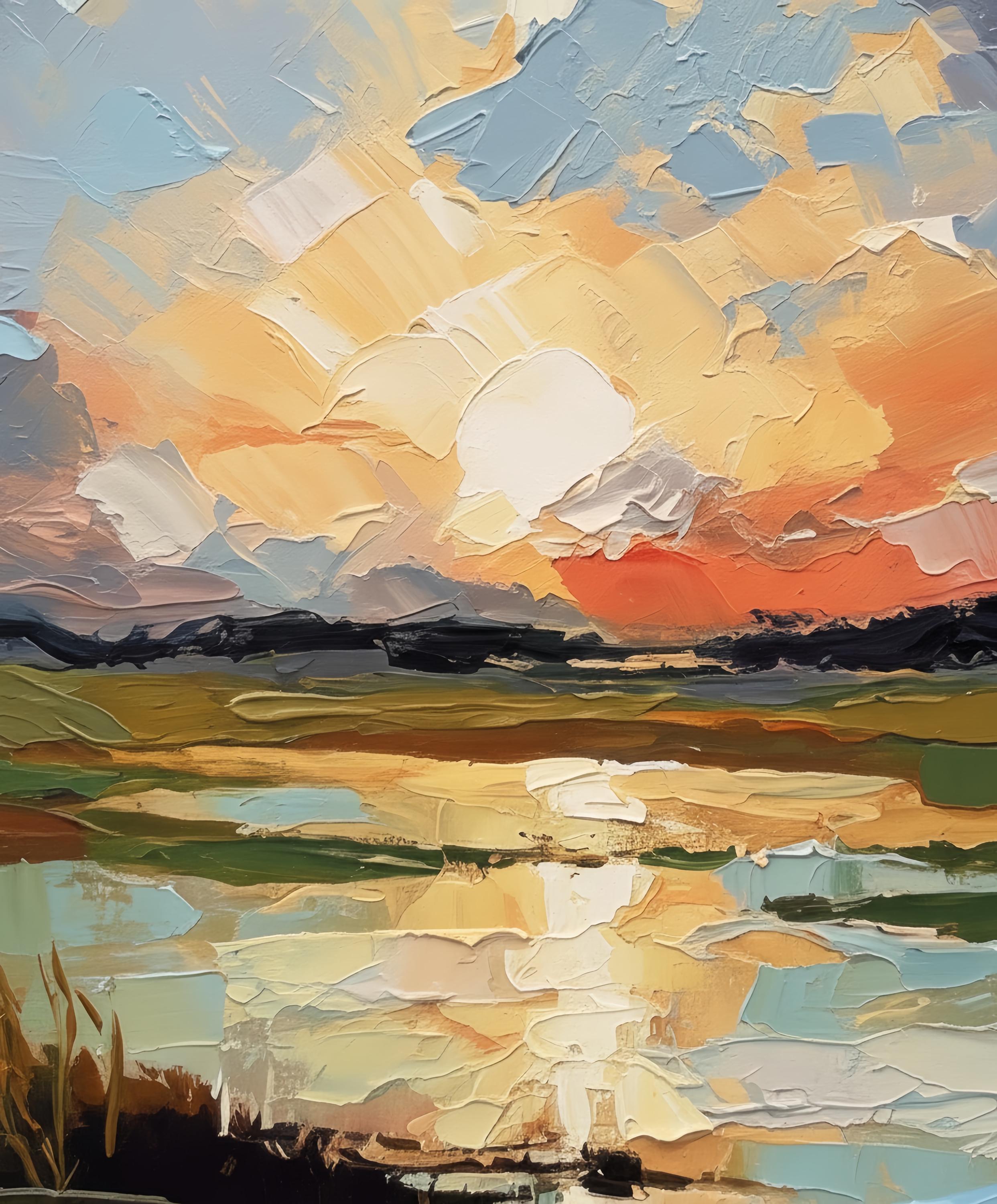 Original Impasto Oil Painting, Textured Sunset Landscape Art, Modern ...