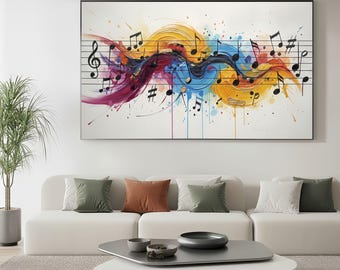 Abstraktes strukturiertes Musiknote-Ölgemälde, Hand gezeichnete bunte Malerei, Impasto Kunstwerk-Dekor, moderne Wohnzimmer-Dekor-Arbeits-Leinwand