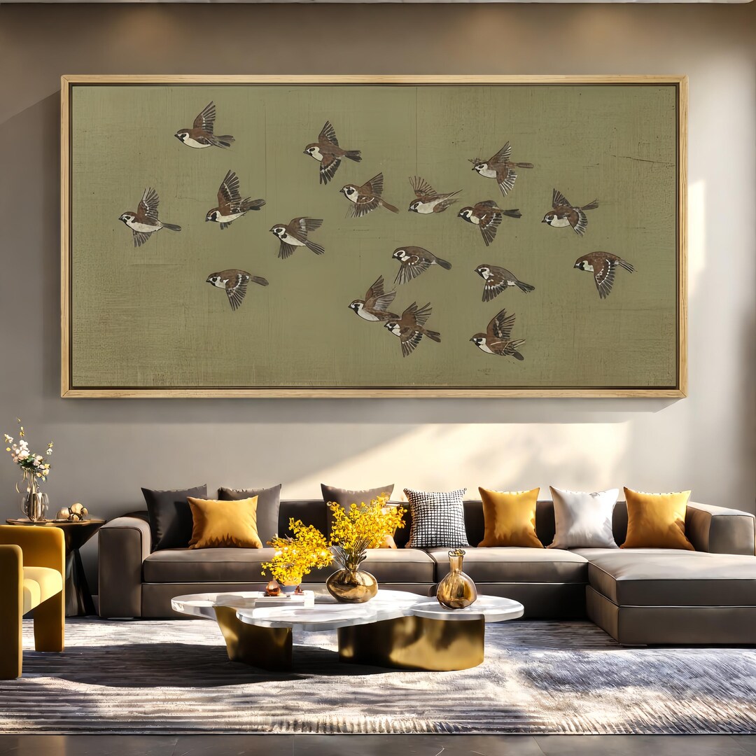 Flock of Sparrows Japanese Art Print - Vintage Asian Bird Wall Art ...