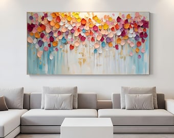 Textured Floral Painting, Colorful Flower Wall Art, Modern Abstract Canvas Art