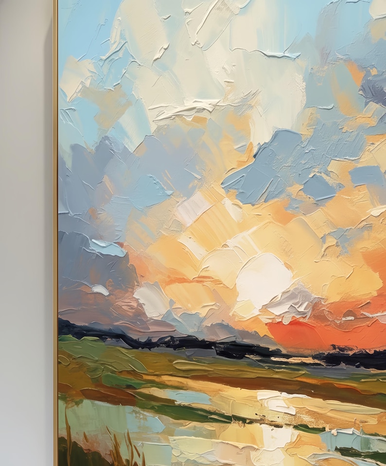 Original Impasto Oil Painting, Textured Sunset Landscape Art, Modern ...