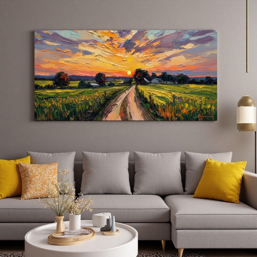 Large Abstract Landscape Wall Art,colorful Sunset Oil Painting on ...