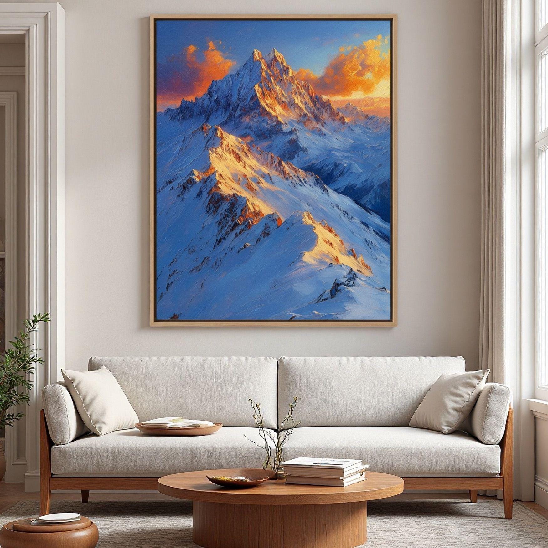 Majestic Mountain Peak Oil Painting Canvas Art | Alpenglow Sunset