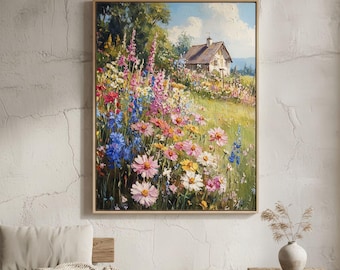 Abstract Original Wildflower Field Oil Painting,Colorful Textured Art,Painting,Landscape Art Print,Country Field Wall Art,Living Room Decor
