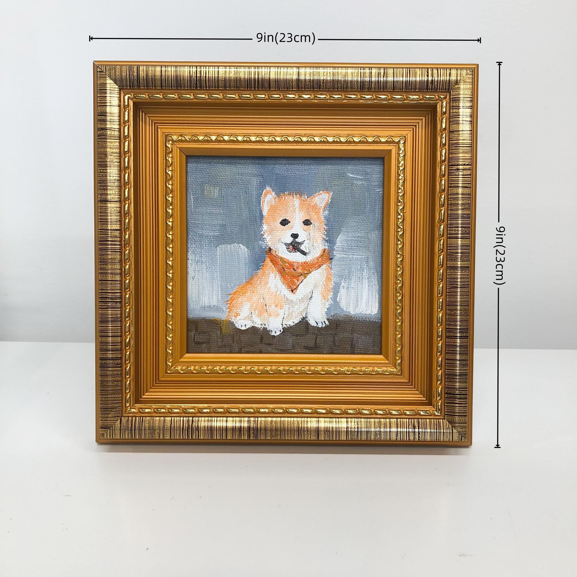 手描きの「黒猫が戸口から覗く」油絵、9 x 9インチキャンバス、黒猫の