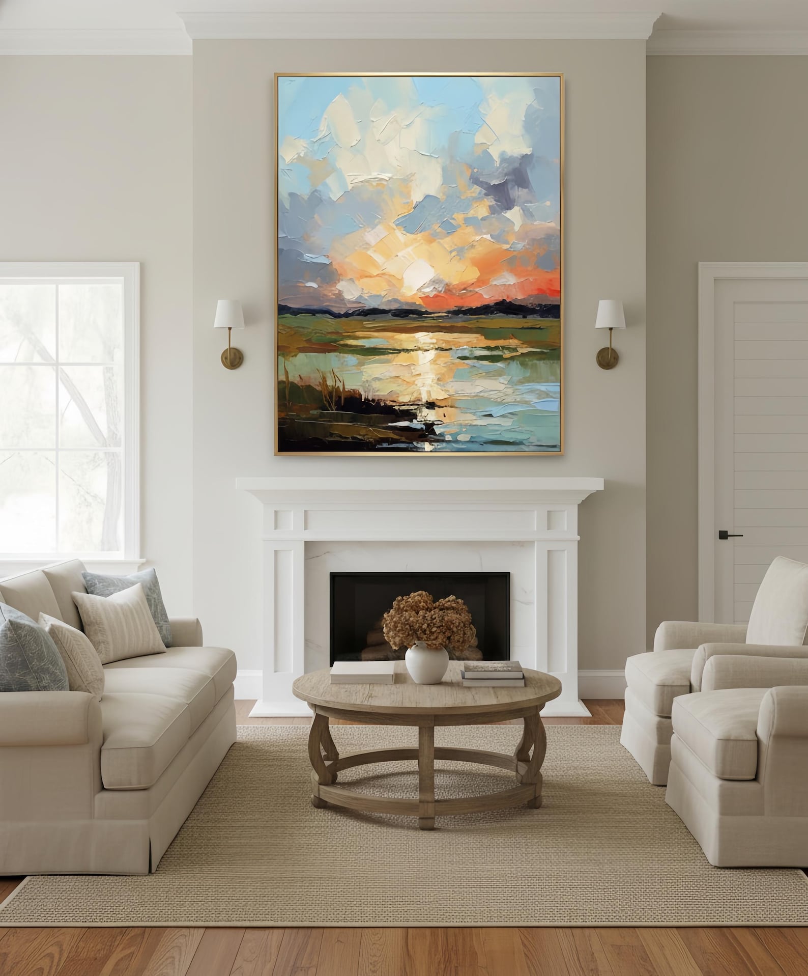 Original Impasto Oil Painting, Textured Sunset Landscape Art, Modern ...