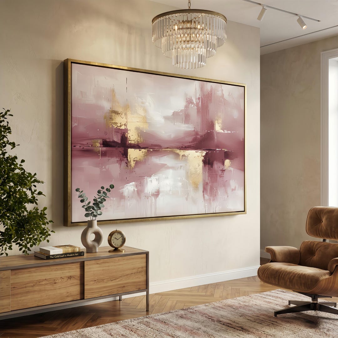 Pink Gold Textured Wall Art Large Abstract Canvas Painting, Blush Pink ...