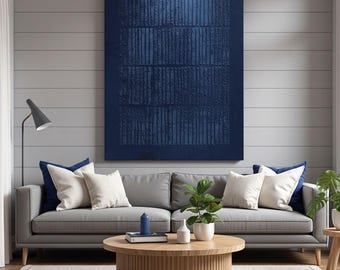 Large Navy Blue Abstract Textured Wall Art,Modern Contemporary Deep Blue Impasto Oil Painting,Minimalist Sculptural Canvas Decor