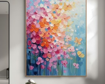 Vibrant Impasto Floral Painting, Original Palette Knife Flower Art, Large Textured Blossom Wall Art, Modern Colorful Abstract Decor