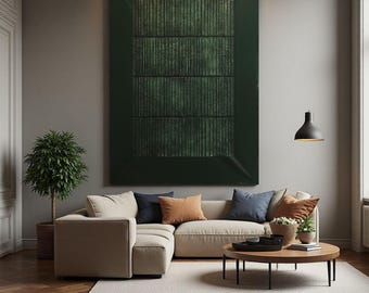 Large Dark Green Textured Wood Wall Art,Modern Abstract Panel Carving,Living Room Statement Piece,Handcrafted Decor