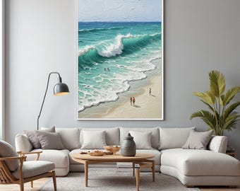 Original Textured Ocean Beach Oil Painting On Canvas,Seascape Painting,Large Hand Painted,Minimalist Wave Wall Art,Living Room Wall Decor