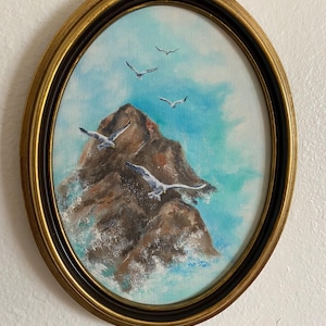 Vintage 1980 Original Signed and Framed Painting on Canvas Nautical Beach Coastal Ocean Seascape