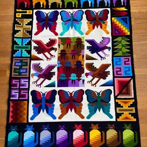 Beautiful Peruvian Woven Wool Rug Bold Bright Colors 42&quot; x 58&quot;