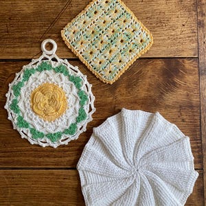 Set of Three Vintage Crocheted Potholders