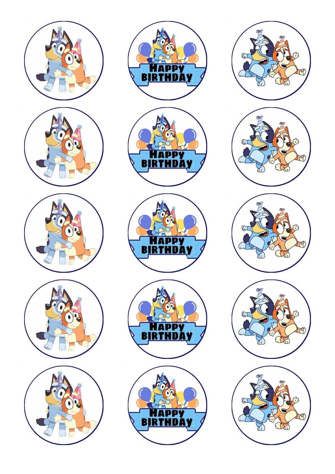 15x Bluey Edible Cupcake Toppers - Happy Birthday - Uncut - Etsy