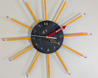 Back To School Handcrafted HB #2 Pencil Clock. 16" Diameter