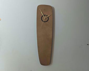 Mid Century Modern Handcrafted Wall Clock Stained Birch, and brass hands 23 x 6.5"