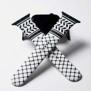 Palestinian Keffiyeh Watch Band Compatible with Apple Watch, Black White Kufiya Pattern Strap