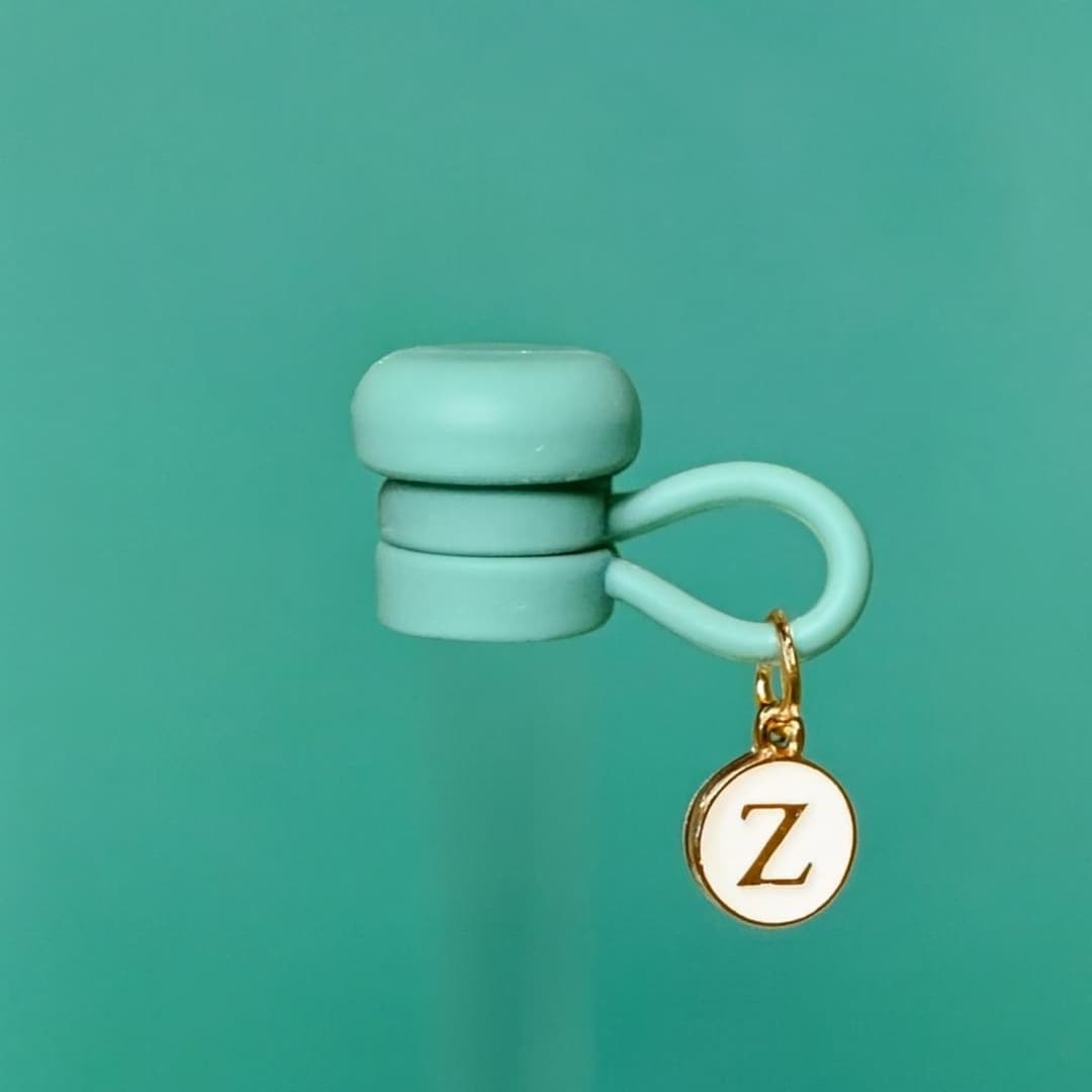 Teal Button Straw Topper With Initial Charm for Stanleys, Tumblers, Etc ...