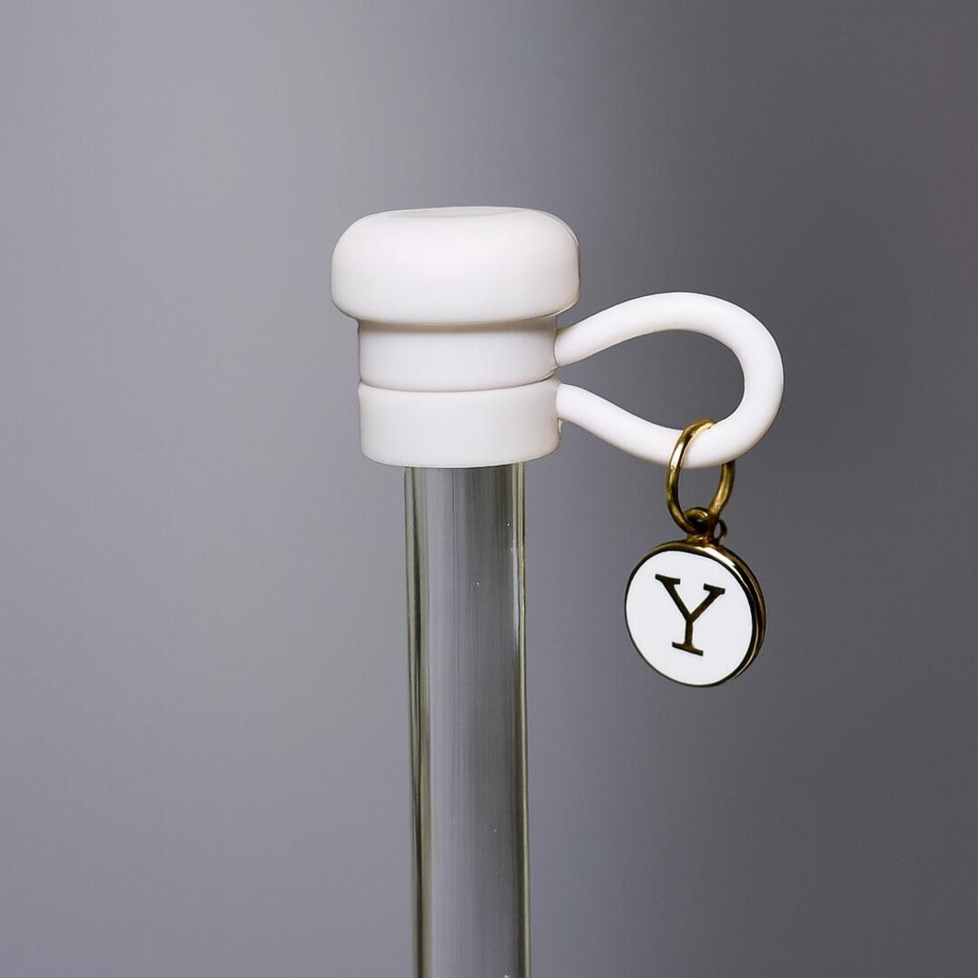 Grey Button Straw Topper With Initial Charm for Stanleys, Tumblers, Etc ...