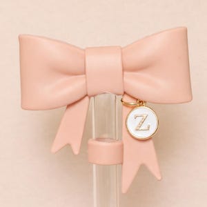Butterscotch Bow Straw Topper with Initial Charm for Stanleys, Tumblers, etc.