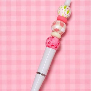 Pink Gingham Beaded Pen with Refill
