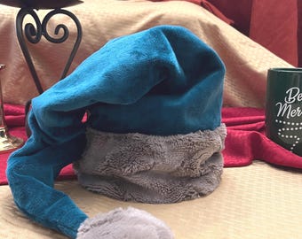 Gorro de Papá Noel de peluche Minky verde azulado - Adulto XL