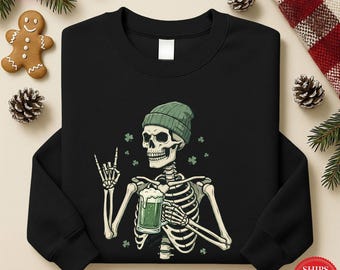 St Patrick's Day Skeleton Hoodie - Shamrock Beer Sweatshirt