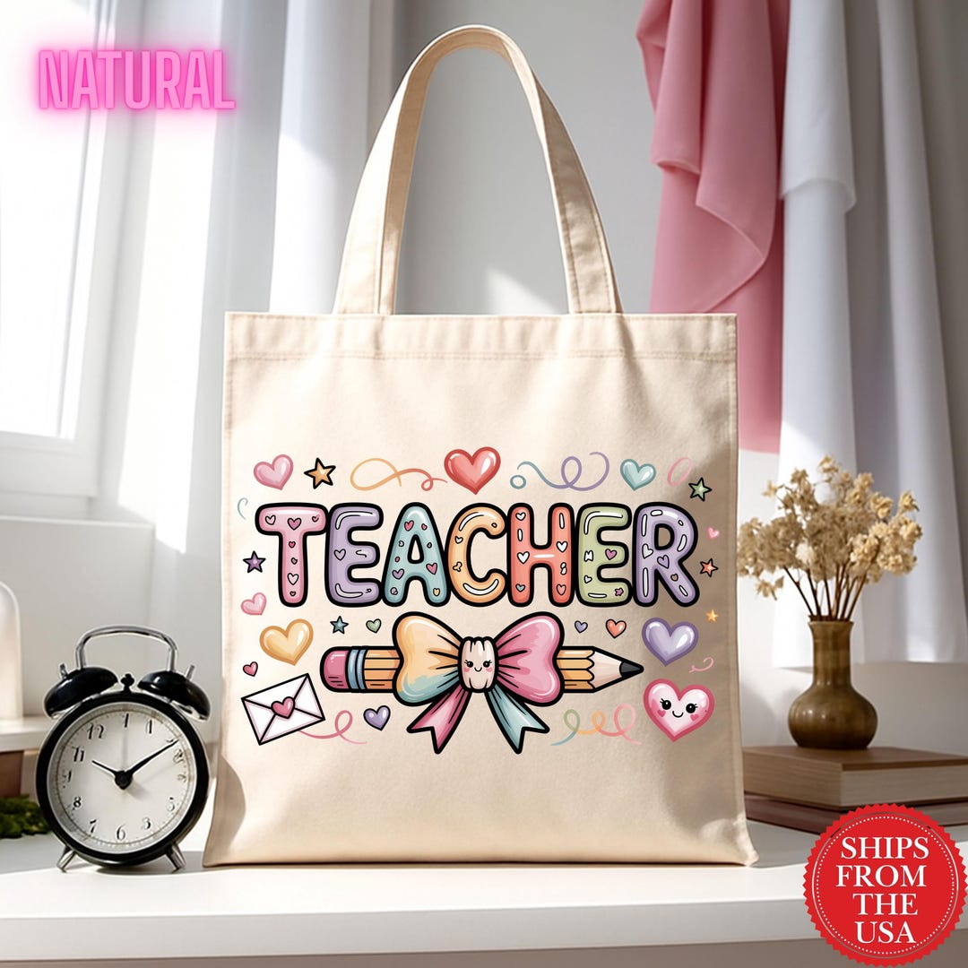 Personalized Teacher Tote Bag Custom Name Cute Teacher Gift Back to ...