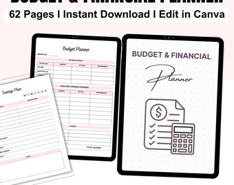 Budget Planner Printable: Finance Tracker, Editable Canva Template (PDF)