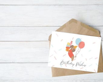 Tarjeta de felicitación de cumpleaños con diseño de perro salchicha, tamaño A6, archivo digital de descarga instantánea.