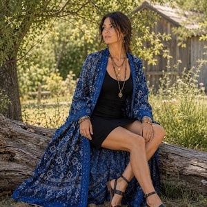 Boho-Kimono-Jacke, Maxi-Jacke in Übergröße aus luftigem Batikstoff, fließende Boho-Jacke im Lagenlook - WWC2A