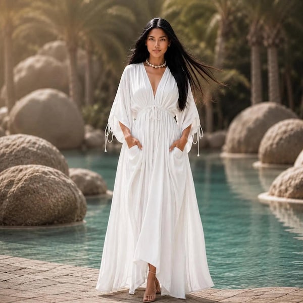 Vestido de diosa, vestido gótico, bolsillos, vestido maxi wiccano, mangas acampanadas, WWC154, WildWomenCurves