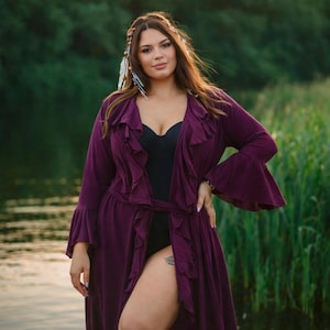 Boho Kimono Jacke, Quaste und Breiter Wickelgürtel, Vielseitige Rüschen Damen Oberbekleidung WWC152A