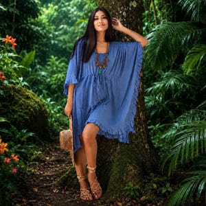 Boho Oversized Kaftan Mini Dress, Empire Waist Tunic, Comfortable Womenswear Style WWC110B