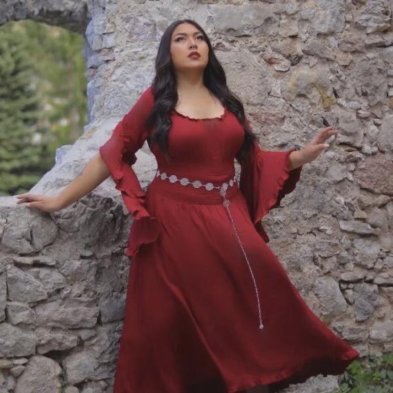 fitted lace wedding dress Leg Avenue Plus Size Gauze High Low Peasant Dress, Burgundy / 3X/4X main image 1