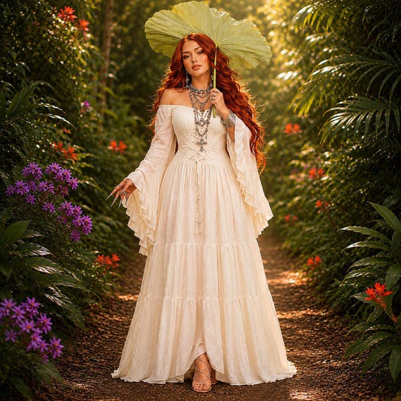 Cottagecore Wiccan Dress, Maxi Gown, Cosplay Costume, CottageGoth, Peasant Renaissance Layered Outfit, WildWomenCurves, WW004A