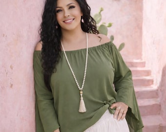 Plusstorlek blus med klockarm, bohemisk topp, böljande, gastig rayonchiffong, festivalresort WW105 WildWomenCurves