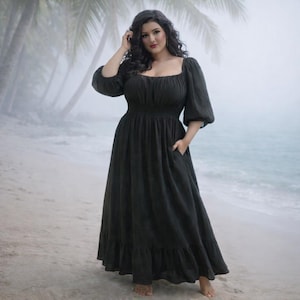 Plus Size Boho, Cottagecore Goddess Gown, Bohemian Maxi Dress, Flowy Relaxed Fit, WWC62C