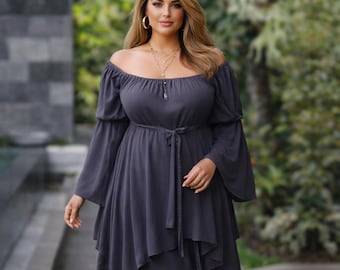 Top stile boho-chic taglie forti, camicetta stile impero, in rayon stropicciato e fluido, ideale per festival e resort WWC12