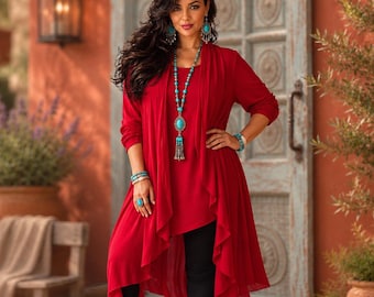 Bohemian 2 Piece Set, Plus Size Cami Top with Jacket, Angled Hem Women’s Outfit WWC3A, WildWomenCurves