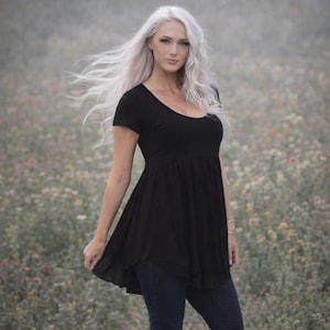 Layered Empire, Baby Doll Blouse Top, Cap Sleeves, Stretch Rayon,  WWC85