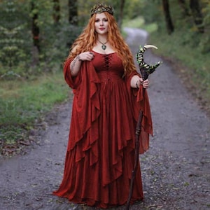 Renässanskorsettklänning Plusstorlek 5X, snörningsliv, Ren Faire-kostym, smockad midja, böljande viskosgudinna, medeltida fantasiklänning, WWC70B