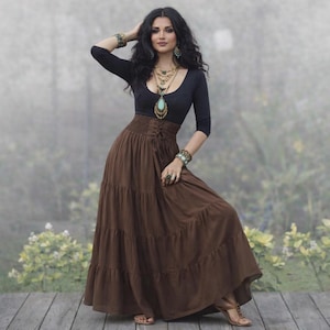 Maxi Skirt, Ren Faire, Tiered, Wide Elasticized Lace Up Waistband, Renaissance Skirt,WWC108