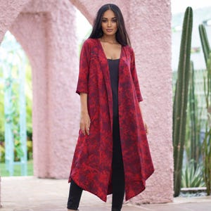 Bali Batik Duster Jacket Tunic Top, Boho Resort Button Front Blouse Layer - WWC74