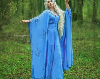 Cottagecore Boho Maxi Dress Set, 2 Piece Duster Jacket Outfit, Fairycore Style Clothing - WildWomenCurves WWC32