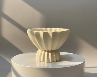 Cuenco de cerámica hecho a mano: decoración wabi sabi escultural, vasija de arcilla beige