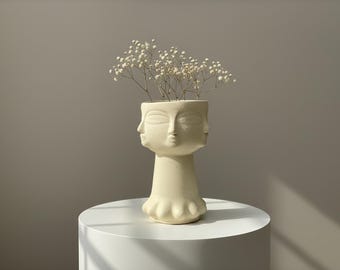 Handmade Ceramic Face Vase: Wabi Sabi Feng Shui Decor, Rusitc Modern Vase