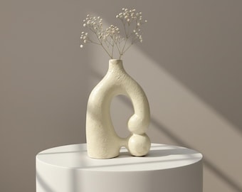 Handmade Ceramic Vase: Cream Wabi Sabi Decor, Unique Feng Shui Earth Element Centerpiece